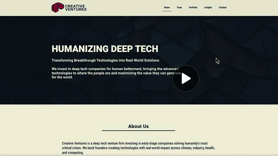Slide titled "Humanizing Deep Tech". Subtitle: Transforming Breakthrough Technologies into Real-World Solutions